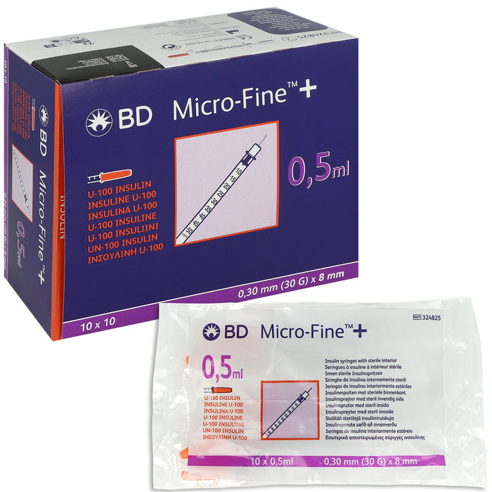 BD Micro-Fine™ insulinespuit 0,5 ml U100 met vaste naald 0,30 x 8 mm – 100 stuks