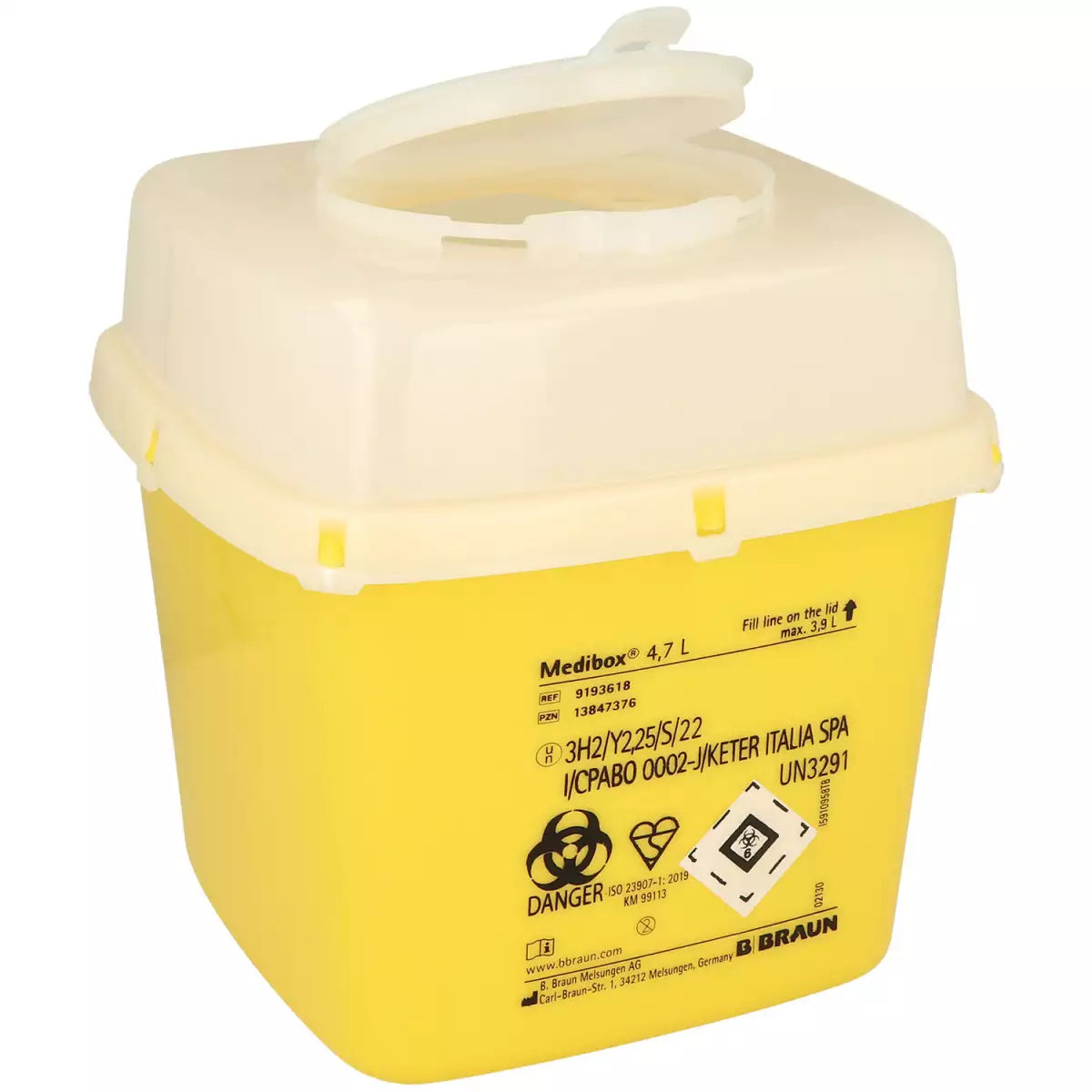 B.Braun Medibox® Naaldcontainer 4,7 liter – doorprikbestendige container voor veilig medisch afval, geschikt voor naalden, spuiten en scherpe instrumenten.