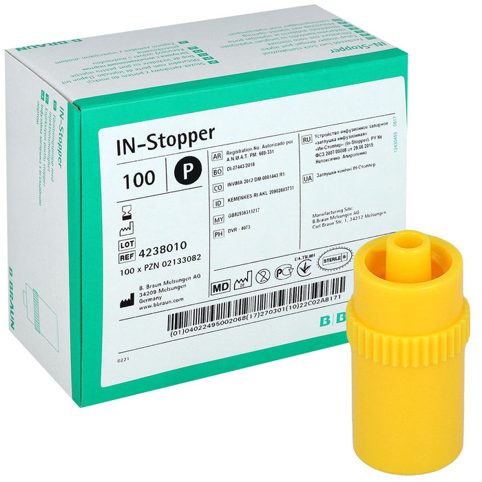 IN-Stopper Geel – Steriel Luer-Lock Afsluitdop - 100 stuks