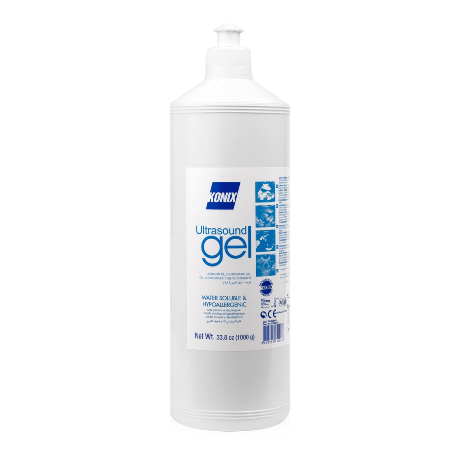 Konix Ultrasound Gel Clear 1 liter – transparante, hypoallergene echogel voor diagnostische en therapeutische toepassingen