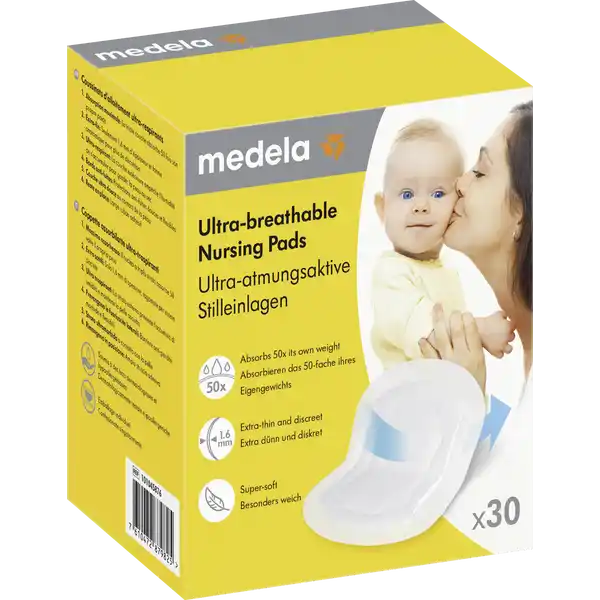 Medela Safe & Dry ultra dunne zoogkompressen – 1,3 mm discreet, ademend en absorberend, verpakking 30 stuks