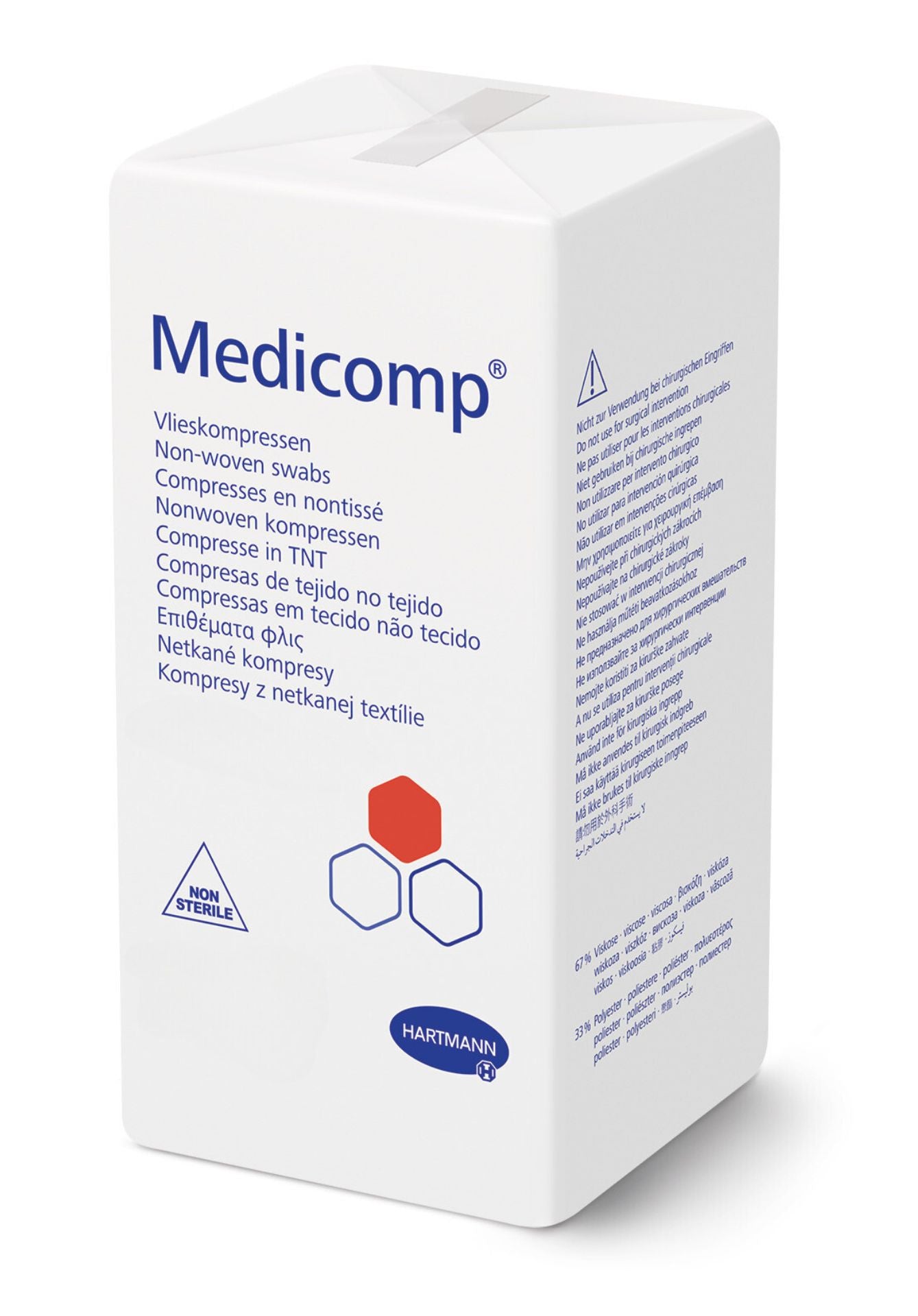 Medicomp® non-woven kompres 10 × 10 cm niet-steriel en luchtdoorlatend