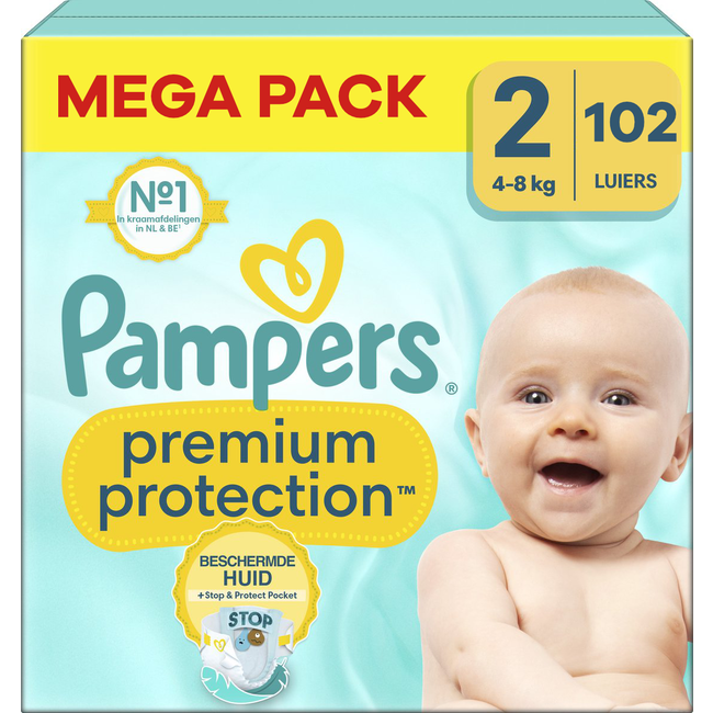 Pampers Premium Protection maat 2 maandbox 102 luiers – extra zacht, veilig en dermatologisch getest