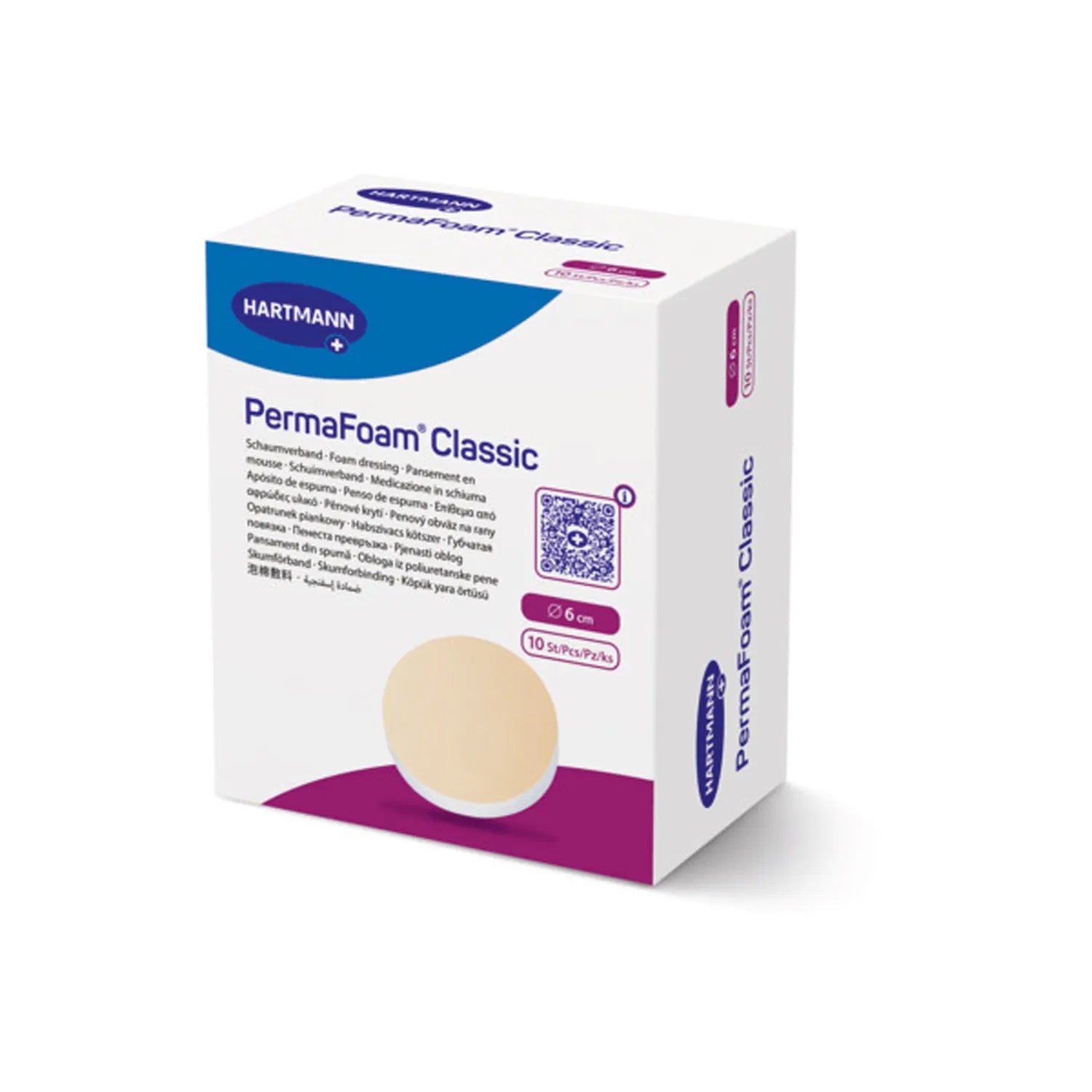 PermaFoam rond Ø 6 cm schuimverband van Hartmann met absorberend polyurethaanschuim en lijmrand voor kleine ronde wonden