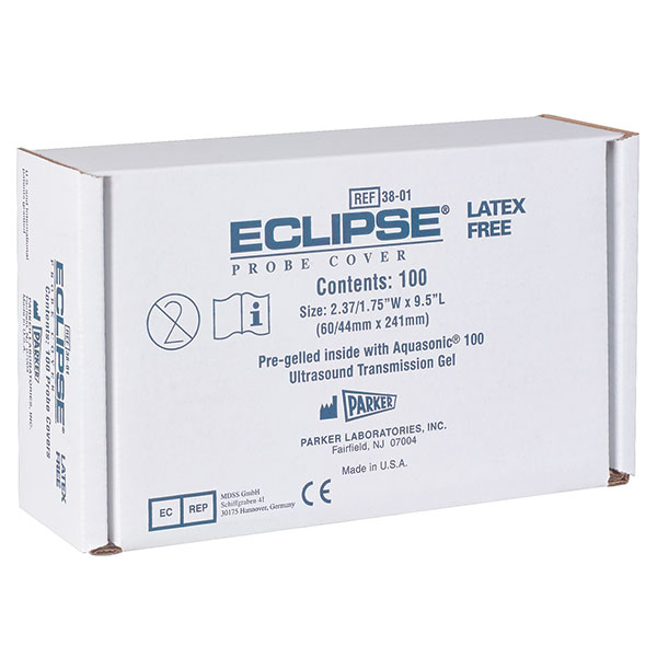Parker Eclipse ultrasone probe covers latexvrij, 100 stuks per doos – gebruiksklare beschermhoezen voor endohalte ultrasone sondes met Aquasonic 100® transmissiegel