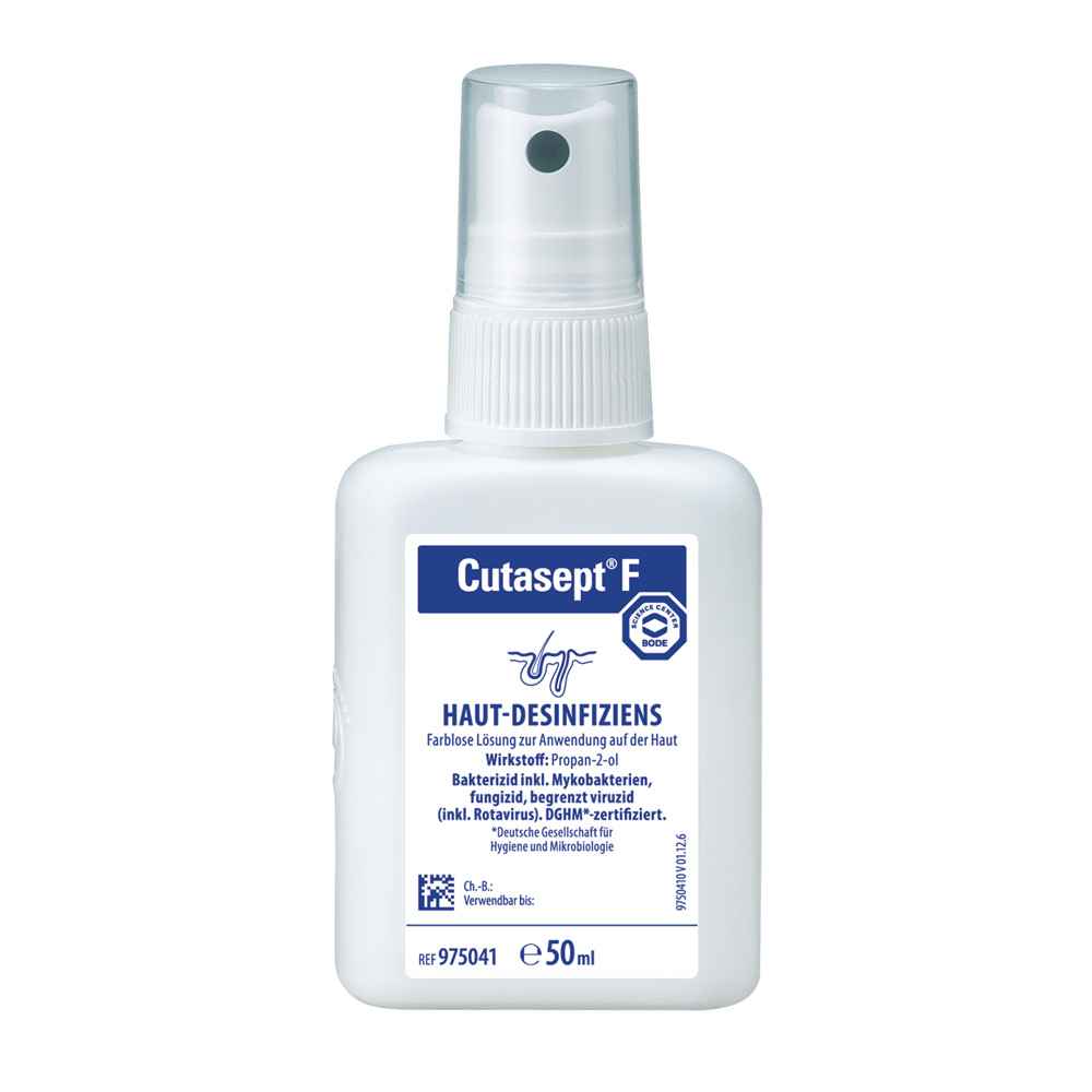 Cutasept® F huiddesinfectiemiddel 50 ml, propanolbasis, kleurloos met snelle intreding en langdurige bescherming voor chirurgische toepassingen