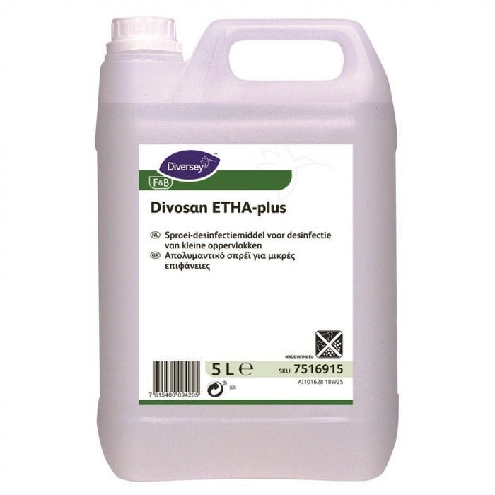 Diversey Etha-Plus 5L jerrycan – ethanol 77% desinfectiemiddel voor kleine oppervlakken in horeca, zorg en retail