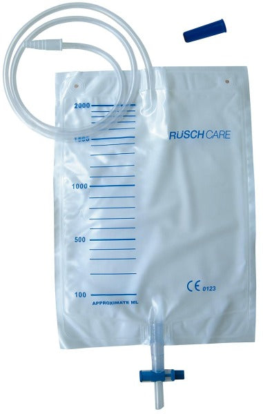 Rüsch urinebedzak 2 liter met 90 cm slang – katheterzak met terugslagventiel en kruiskraan voor eendaags gebruik