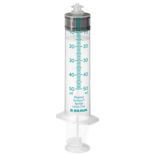 B.Braun Perfusor® spuit 50 ml met naald – transparante cilinder, groene schaalverdeling, Luer-Lock aansluiting, steriel verpakt per 5 stuks