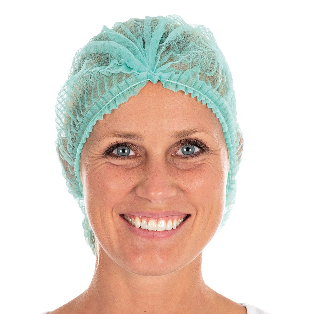 Groene Clip Cap haarnetten van non-woven PP, CE-gecertificeerd, comfortabele pasvorm, verpakking 100 stuks
