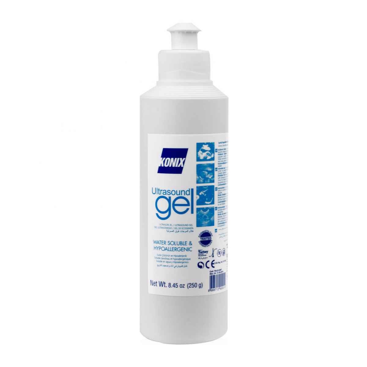 Konix Ultrasound Gel Clear – transparante hypoallergene echogel voor diagnostische en therapeutische toepassingen