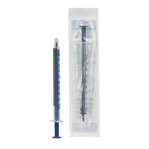 Mediware fijndoseerspuit 1 ml – 3-delig latexvrij met zwarte schaalverdeling, transparant lichaam, Luer-aansluiting, steriel verpakt