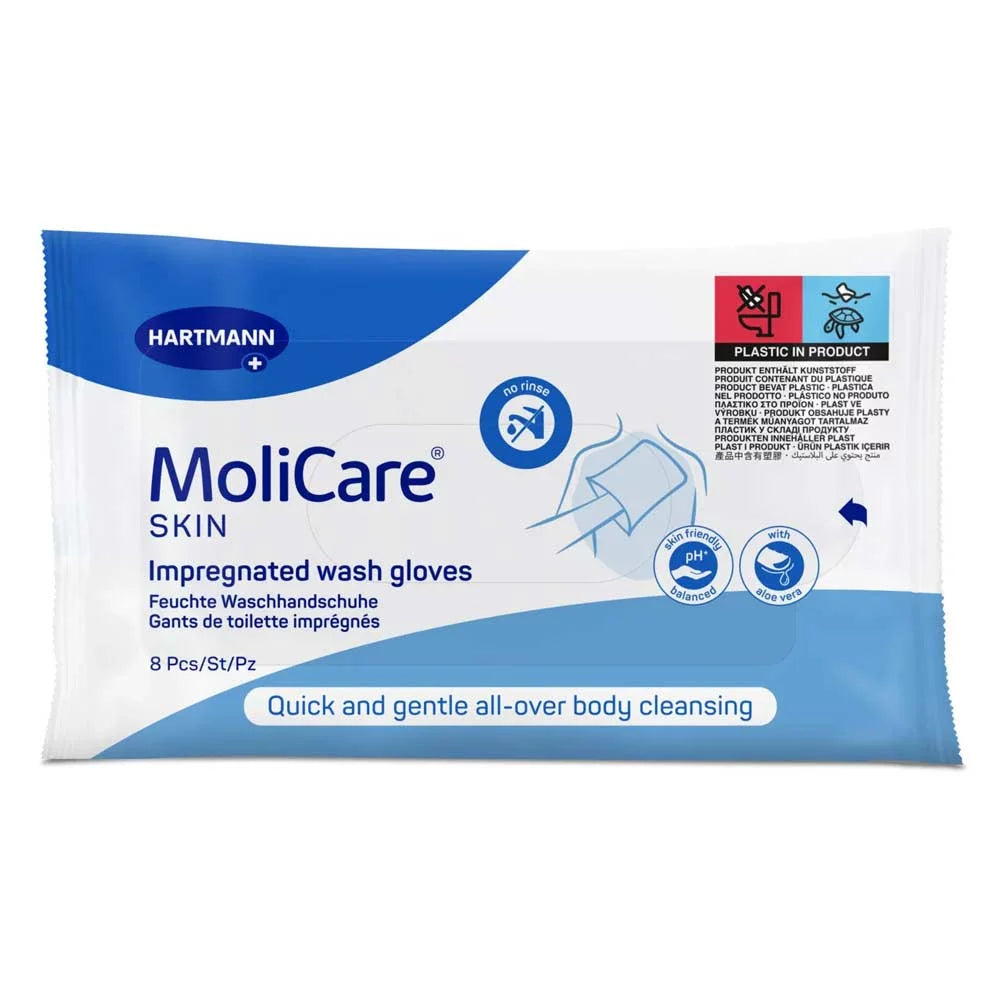 MoliCare Skin Washandschoen – zachte washandjes voor waterloze reiniging met Aloe Vera en Panthenol