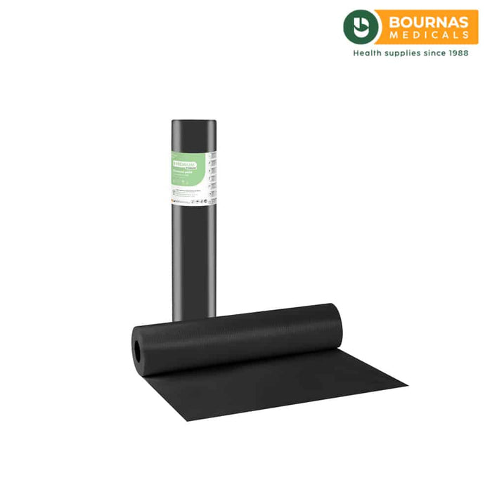 Zwarte onderzoekstafelpapier rollen Soft Care Premium, 2-lagig, 50 cm x 50 m, waterdicht en absorberend voor medische en fysiopraktijktafels