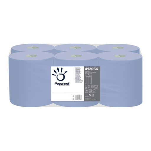 Papernet Autocut poetsrol blauw 2-laags, 450 vellen, recycling papier, verpakking 6 rollen