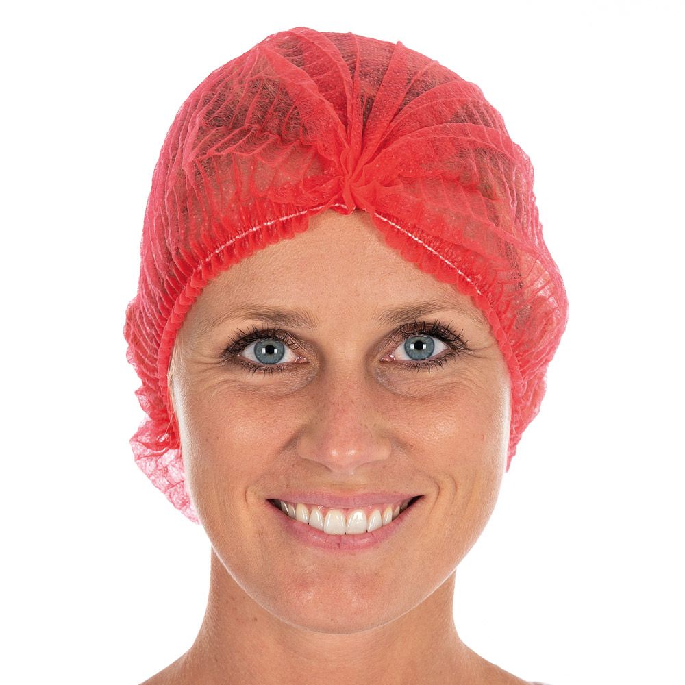 Rode Clip Cap haarnetten van non-woven PP, CE-gecertificeerd, comfortabele pasvorm, verpakking 100 stuks