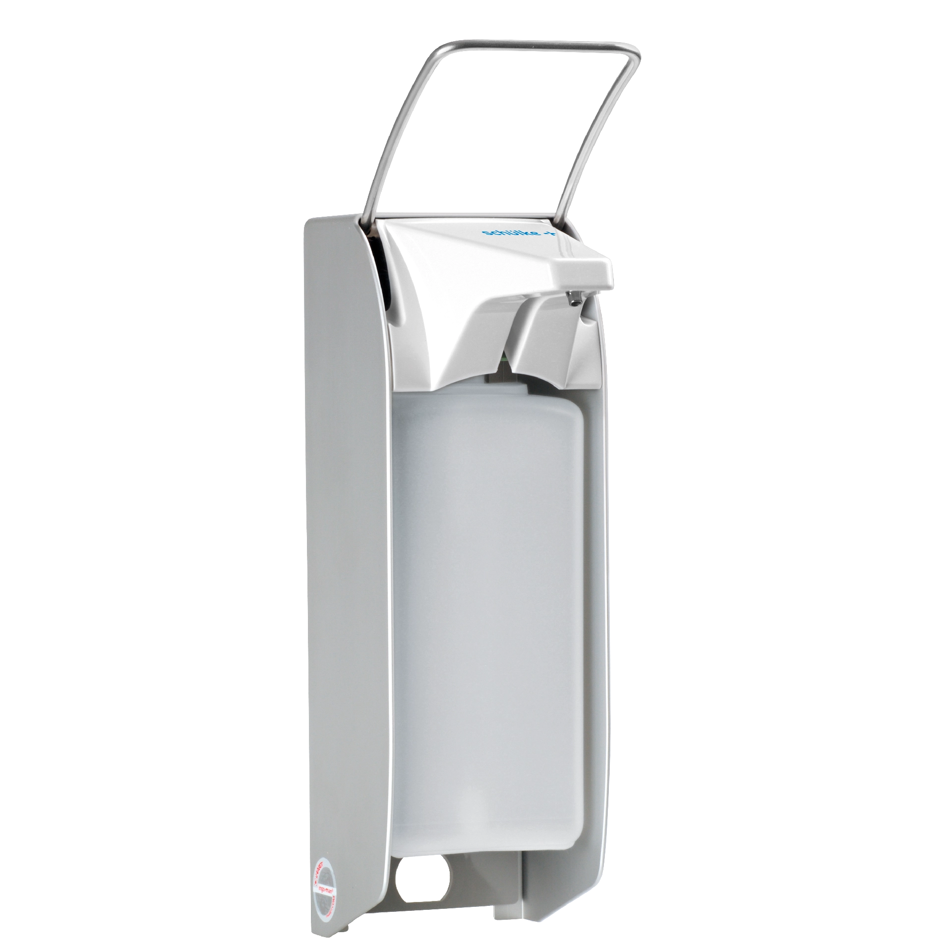 schülke elleboog dispenser met korte hendel – aluminium behuizing, RVS hendel, geschikt voor 1000 ml Eurofles
