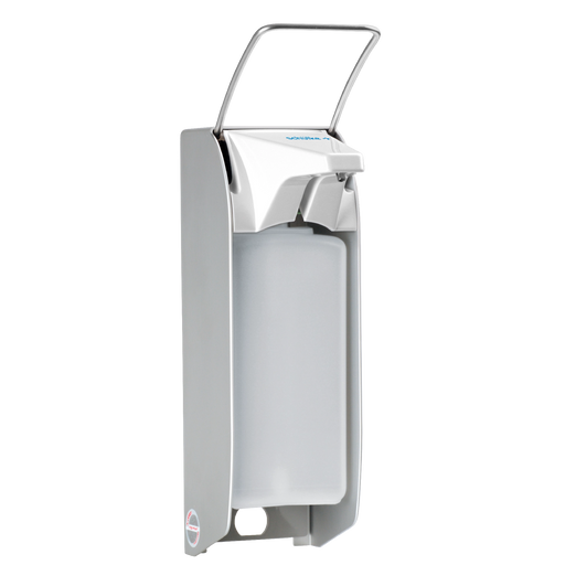 schülke elleboog dispenser met korte hendel – aluminium behuizing, RVS hendel, geschikt voor 1000 ml Eurofles