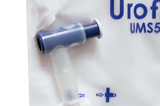 Uroflex UMS500 gesloten urinemeetsysteem met 500 ml meetkamer, 2000 ml verwisselzak, terugslagventielen en knikstabiele slang.