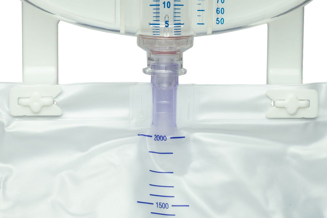 Uroflex UMS500 gesloten urinemeetsysteem met 500 ml meetkamer, 2000 ml verwisselzak, terugslagventielen en knikstabiele slang.