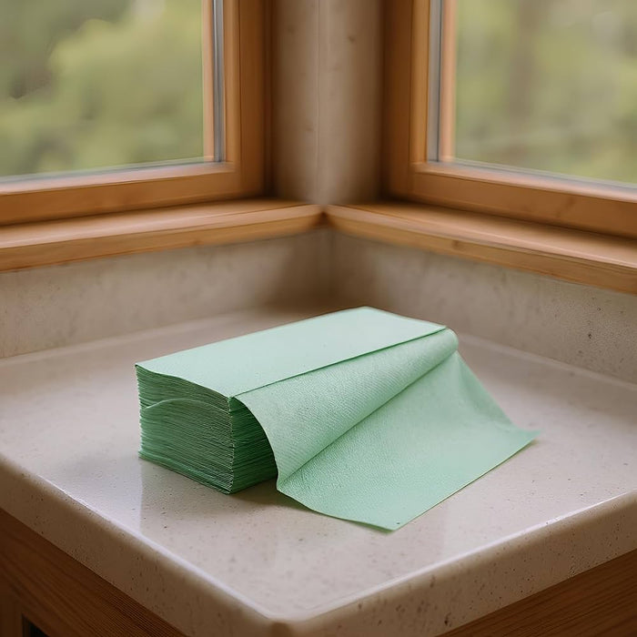 V-Fold papieren handdoekjes 1-laags van gerecycled papier, groen, 5000 stuks.