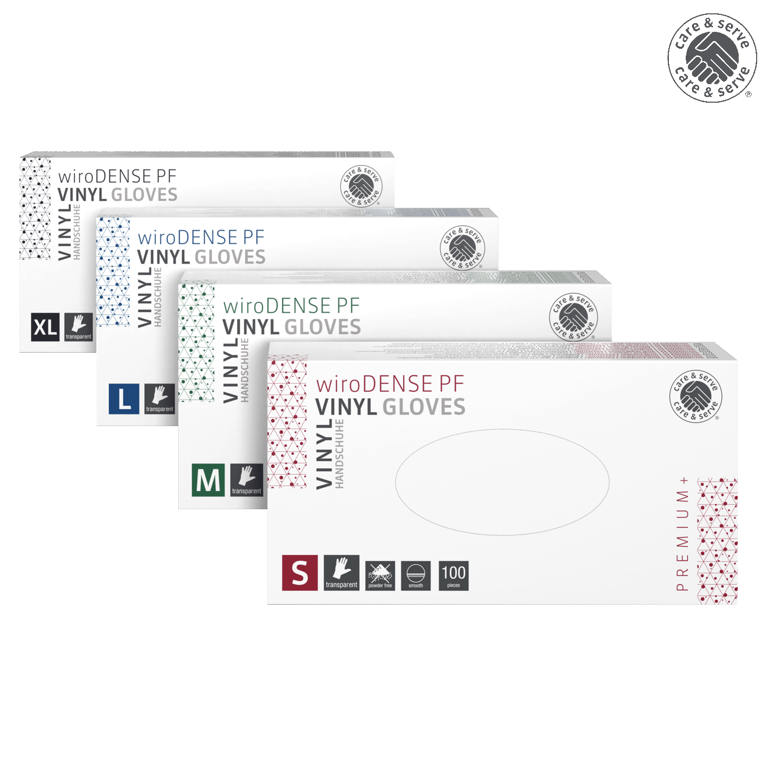 wiroDENSE PF Care & Serve® PREMIUM+ poedervrije vinyl handschoenen glad voor medisch en industrieel gebruik