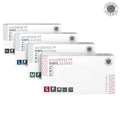 wiroDENSE PF Care & Serve® PREMIUM+ poedervrije vinyl handschoenen glad voor medisch en industrieel gebruik