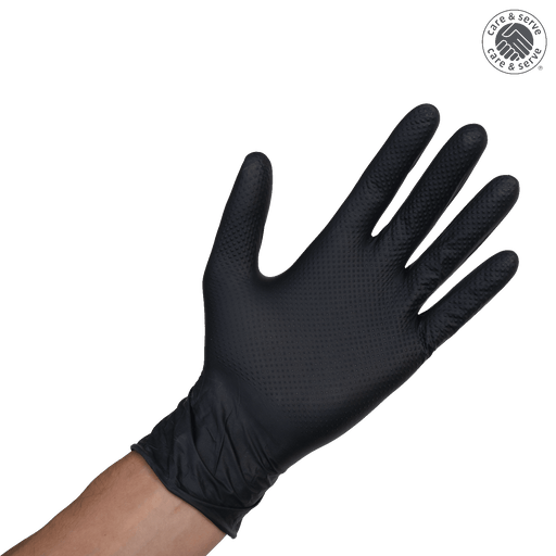 wiroSTRUCTUREGRIP PF zwarte nitril handschoenen poedervrij met visschub grip – extra sterk, latexvrij en geschikt voor medische en industriële toepassingen