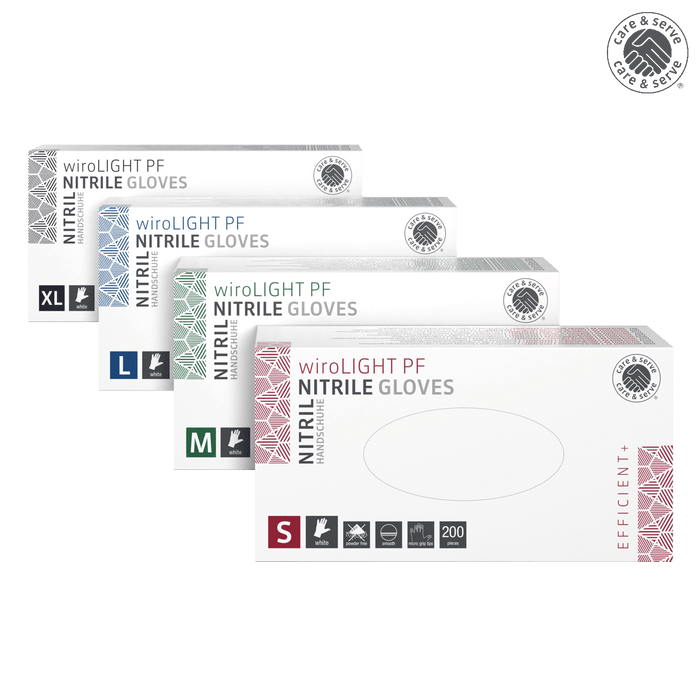 Care&Serve® wiroLIGHT PF poedervrije nitril handschoenen voor de zorg – wit, 200 stuks