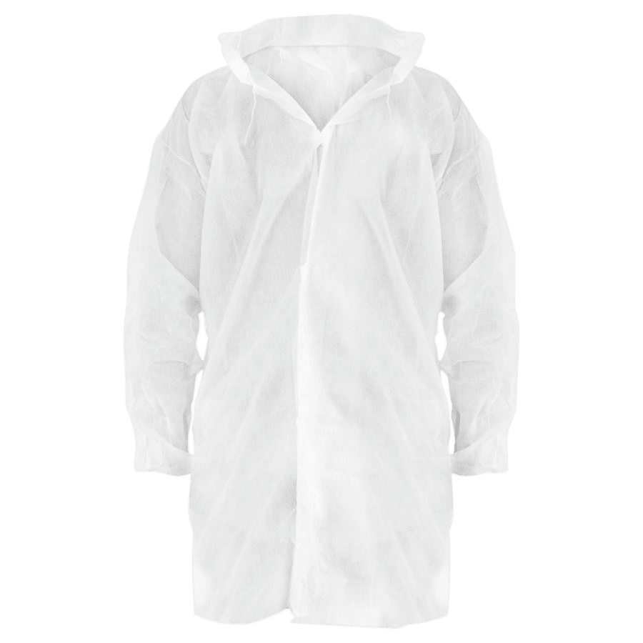 Bezoekersjas PP - drukknopen wit - 20gr. - 100 stuks - taymedical.nl