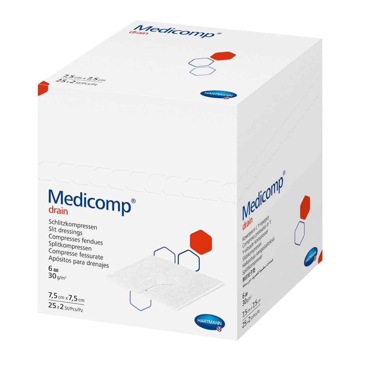 Hartmann Medicomp® drainkompres Y-split 7,5 × 7,5 cm, sterk absorberend en zacht