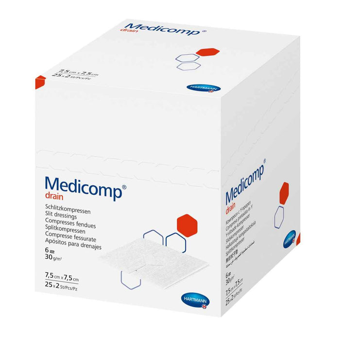 Hartmann Medicomp® drainkompres Y-split 7,5 × 7,5 cm, sterk absorberend en zacht