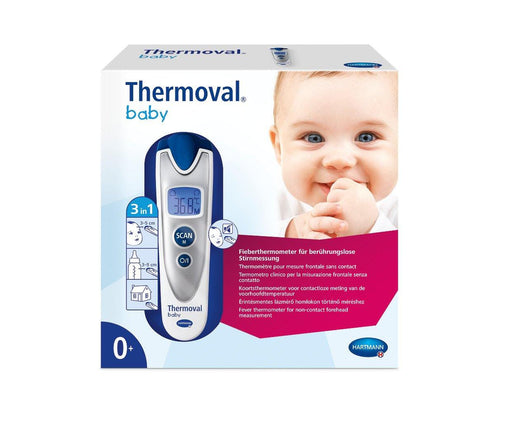 Thermoval® Baby thermometer – contactloos, geluidloos, 3-in-1 functie voor lichaam, fles en kamer, inclusief batterijen en opbergbox