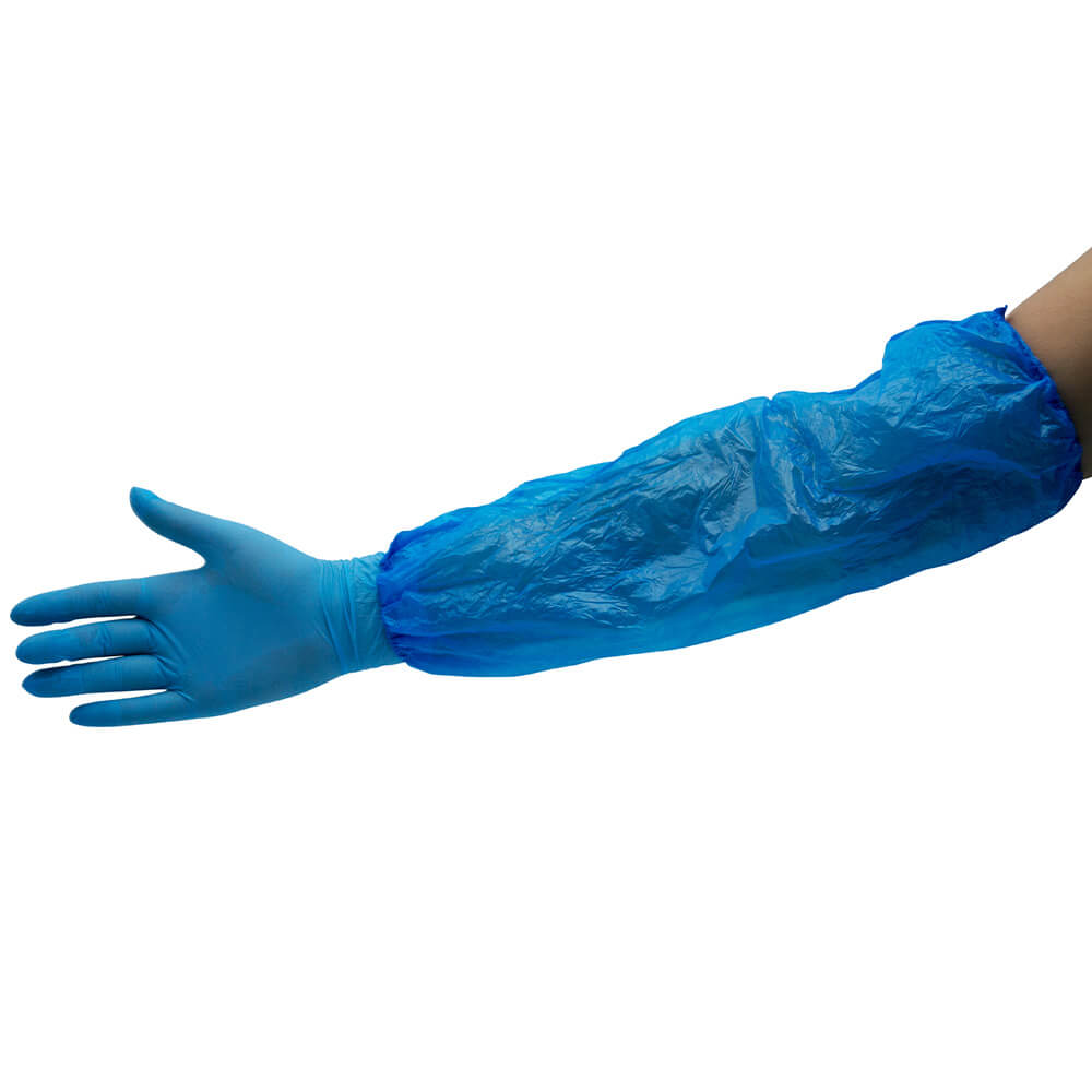 Blauwe Armovertrek / Mouwovertrek – disposable CPE beschermhoes voor armen, elastische pasvorm, unisex